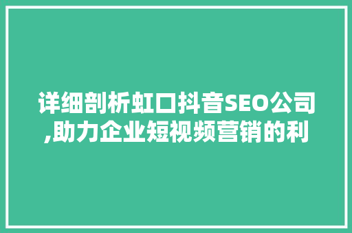 详细剖析虹口抖音SEO公司,助力企业短视频营销的利器 SEO关键词