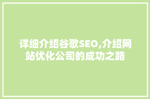 详细介绍谷歌SEO,介绍网站优化公司的成功之路 神马SEO