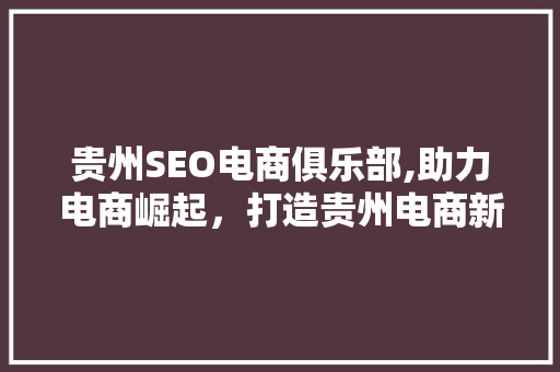贵州SEO电商俱乐部,助力电商崛起，打造贵州电商新生态 必应SEO