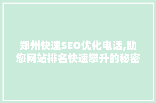 郑州快速SEO优化电话,助您网站排名快速攀升的秘密武器 百度SEO