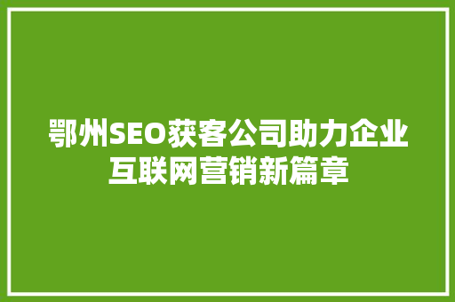 鄂州SEO获客公司助力企业互联网营销新篇章 百度SEO