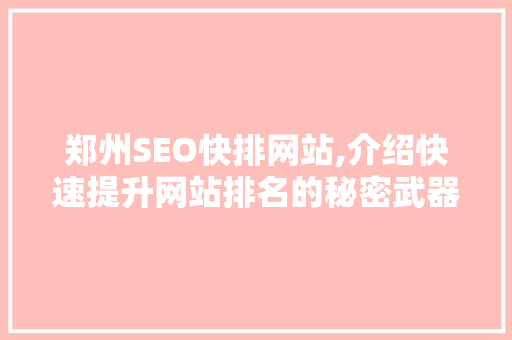 郑州SEO快排网站,介绍快速提升网站排名的秘密武器 百度SEO