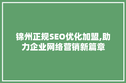 锦州正规SEO优化加盟,助力企业网络营销新篇章 SEO关键词