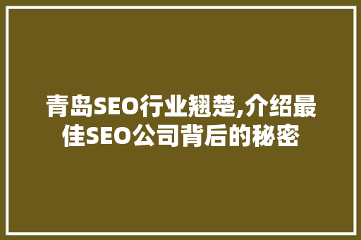 青岛SEO行业翘楚,介绍最佳SEO公司背后的秘密