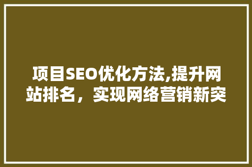 项目SEO优化方法,提升网站排名，实现网络营销新突破 神马SEO