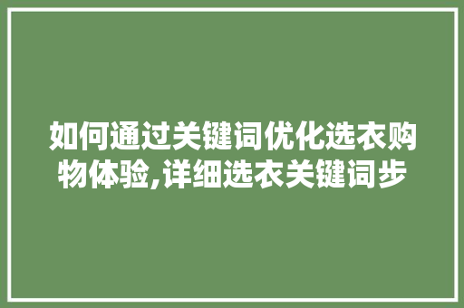 如何通过关键词优化选衣购物体验,详细选衣关键词步骤 神马SEO