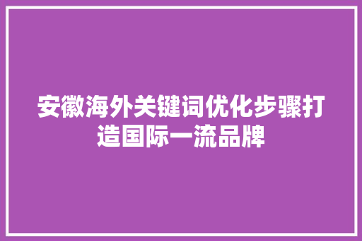 安徽海外关键词优化步骤打造国际一流品牌