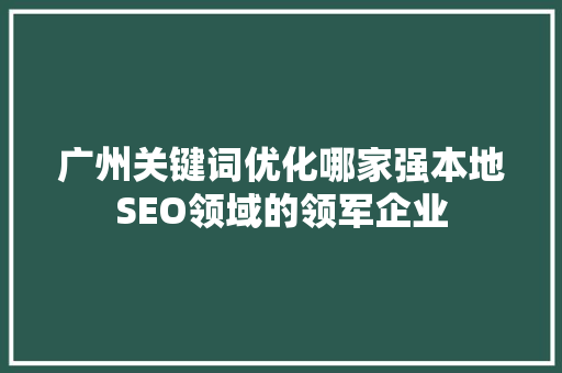 广州关键词优化哪家强本地SEO领域的领军企业 百度SEO
