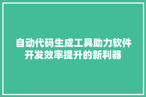 自动代码生成工具助力软件开发效率提升的新利器 网站建设公司