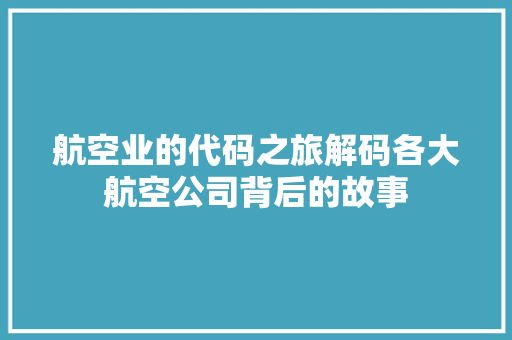 航空业的代码之旅解码各大航空公司背后的故事 网站建设公司
