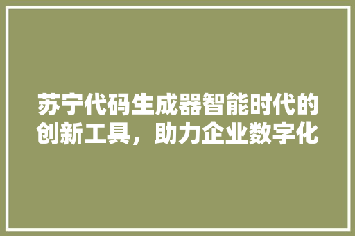 苏宁代码生成器智能时代的创新工具，助力企业数字化转型 必应SEO