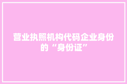 营业执照机构代码企业身份的“身份证” 必应SEO