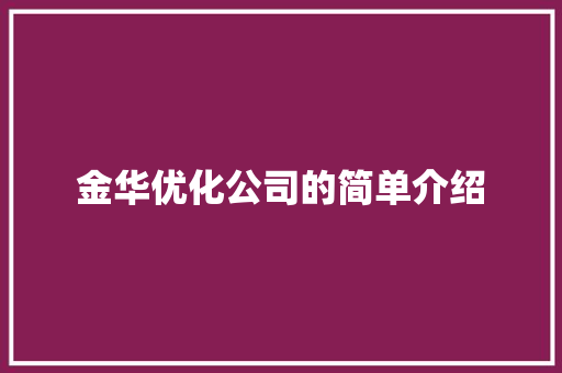 金华优化公司的简单介绍