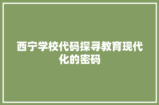 西宁学校代码探寻教育现代化的密码 必应SEO