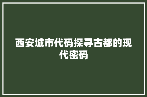 西安城市代码探寻古都的现代密码 SEO关键词