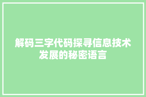 解码三字代码探寻信息技术发展的秘密语言 必应SEO