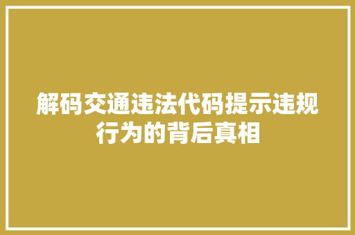 解码交通违法代码提示违规行为的背后真相 神马SEO