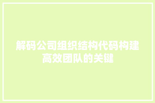 解码公司组织结构代码构建高效团队的关键 网站建设公司