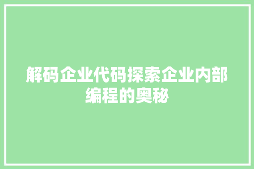 解码企业代码探索企业内部编程的奥秘 百度SEO