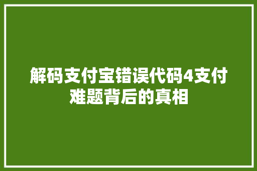 解码支付宝错误代码4支付难题背后的真相 百度SEO
