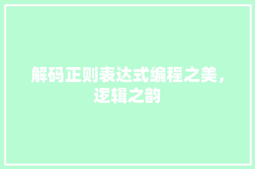 解码正则表达式编程之美，逻辑之韵 SEO关键词