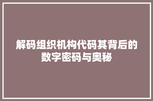解码组织机构代码其背后的数字密码与奥秘
