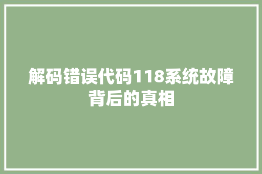 解码错误代码118系统故障背后的真相 必应SEO