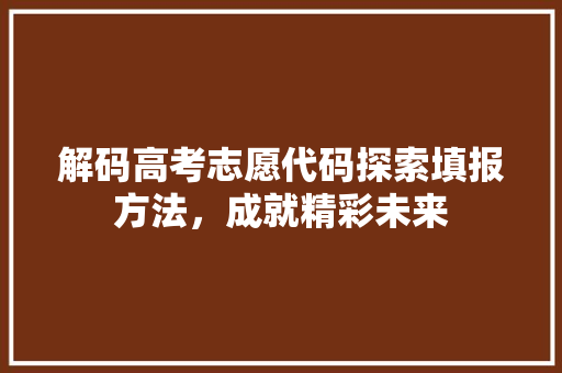解码高考志愿代码探索填报方法，成就精彩未来 SEO关键词