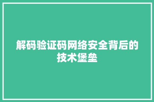解码验证码网络安全背后的技术堡垒 SEO关键词