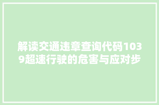 解读交通违章查询代码1039超速行驶的危害与应对步骤