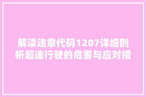 解读违章代码1207详细剖析超速行驶的危害与应对措施 SEO关键词