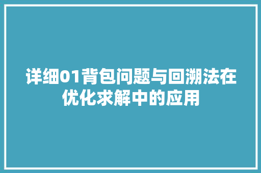 详细01背包问题与回溯法在优化求解中的应用 神马SEO