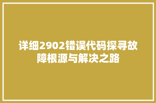 详细2902错误代码探寻故障根源与解决之路 网站建设公司