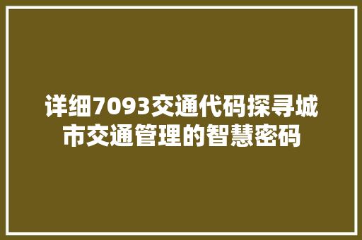 详细7093交通代码探寻城市交通管理的智慧密码 网站建设公司