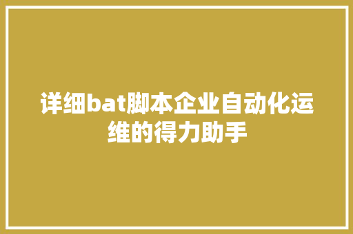 详细bat脚本企业自动化运维的得力助手