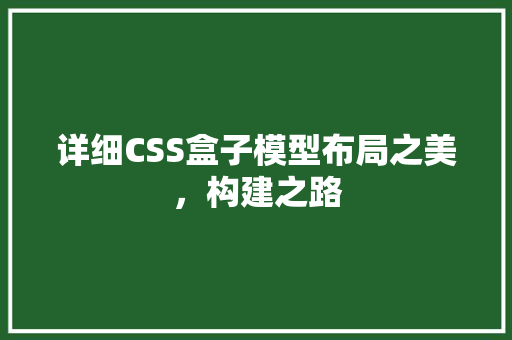 详细CSS盒子模型布局之美，构建之路