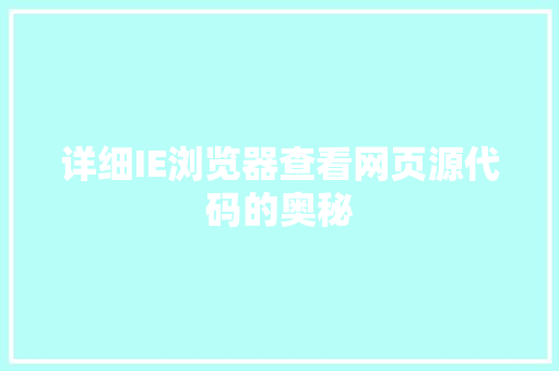 详细IE浏览器查看网页源代码的奥秘 SEO关键词