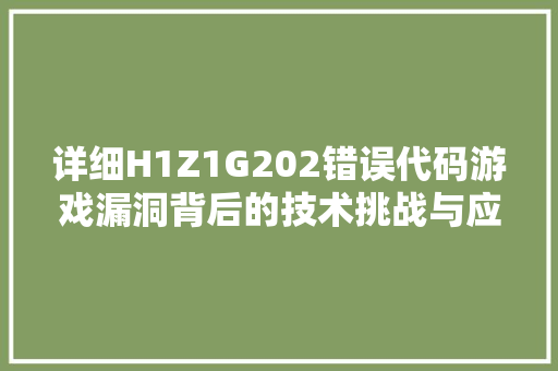 详细H1Z1G202错误代码游戏漏洞背后的技术挑战与应对步骤