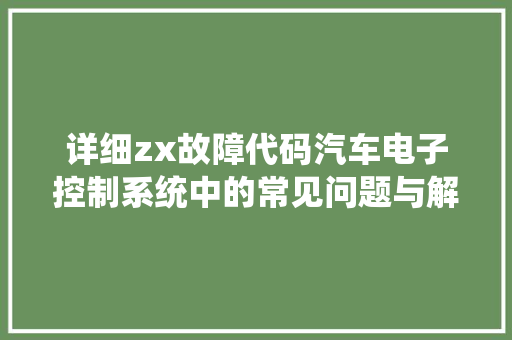 详细zx故障代码汽车电子控制系统中的常见问题与解决方法 网站建设公司