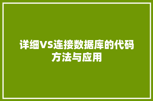 详细VS连接数据库的代码方法与应用