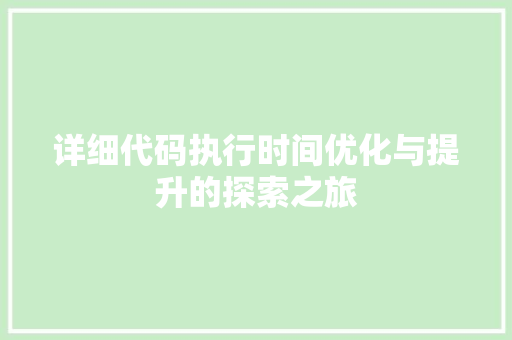 详细代码执行时间优化与提升的探索之旅 网站建设公司