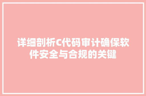 详细剖析C代码审计确保软件安全与合规的关键 神马SEO