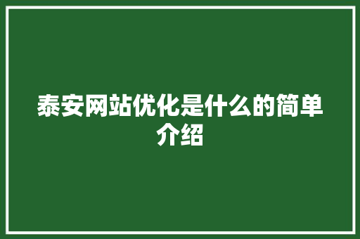 泰安网站优化是什么的简单介绍 泰安网站优化是什么的简单介绍 搜狗SEO