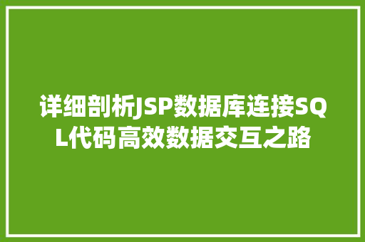 详细剖析JSP数据库连接SQL代码高效数据交互之路 网站建设公司
