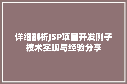 详细剖析JSP项目开发例子技术实现与经验分享 神马SEO
