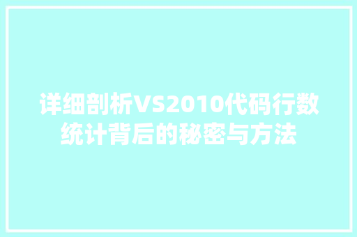 详细剖析VS2010代码行数统计背后的秘密与方法 神马SEO