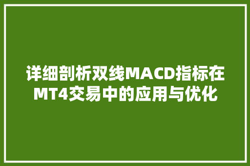 详细剖析双线MACD指标在MT4交易中的应用与优化 百度SEO