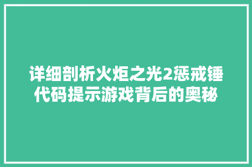 详细剖析火炬之光2惩戒锤代码提示游戏背后的奥秘