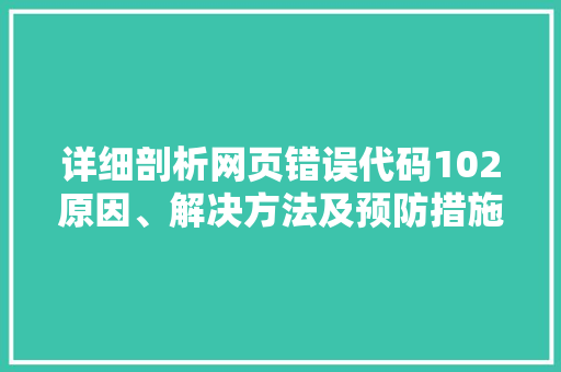 详细剖析网页错误代码102原因、解决方法及预防措施 网站建设公司