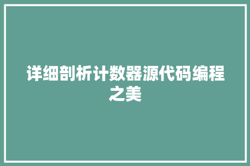 详细剖析计数器源代码编程之美 网站建设公司